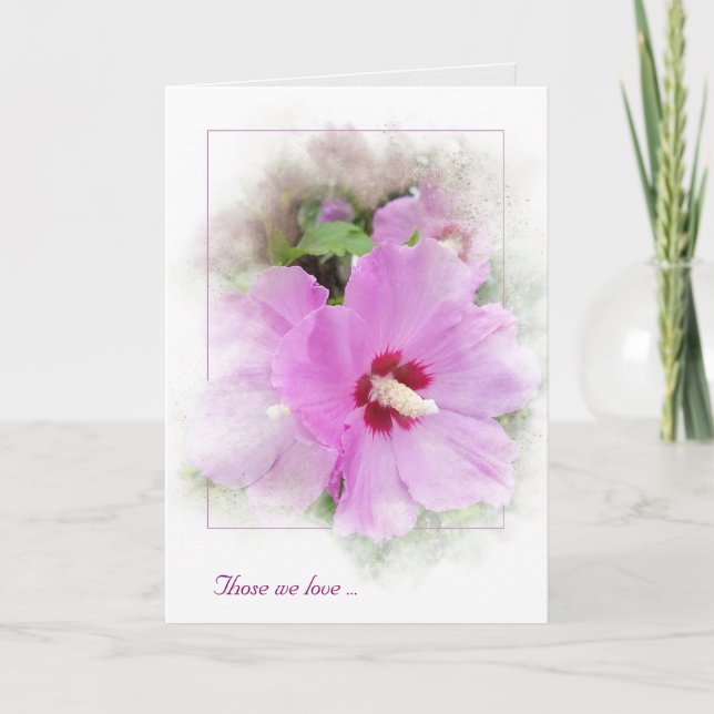 Tarjeta hibisco rosa con simpatía por el marco de máscara (Anverso)