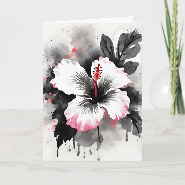 Tarjeta Hibiscus - Flores de acuarela (Anverso)
