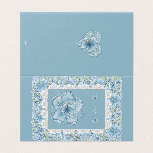 Tarjeta Hibiscus & lace TURQUOISE (Exterior desplegado)