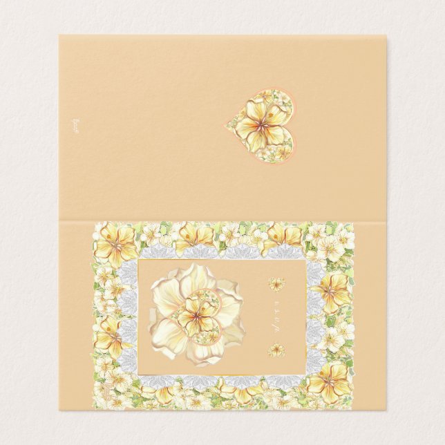 Tarjeta Hibiscus & lace YELLOW (Exterior desplegado)