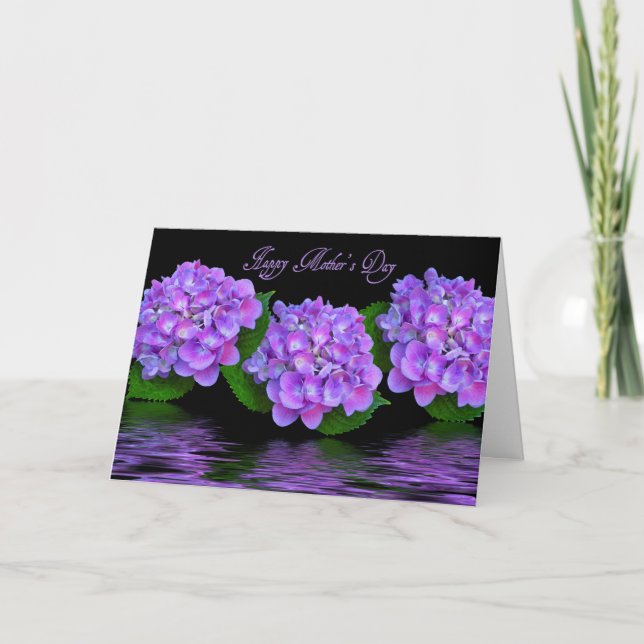 Tarjeta Hidrangeas púrpuras del Día de la Madre (Anverso)