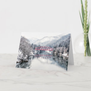 Tarjeta Hielo y nieve   Puente rojo en invierno, Japón