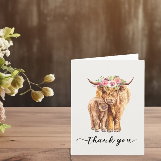 Tarjeta Highland Cow Baby Shower Gracias a descargar (Subido por el creador)