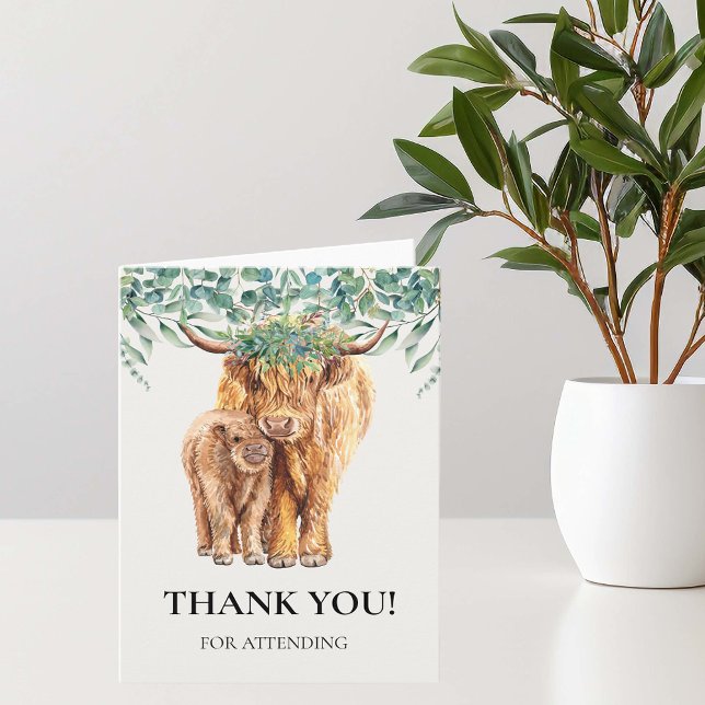 Tarjeta Highland Cow Baby Shower Gracias Eucalyptus (Subido por el creador)