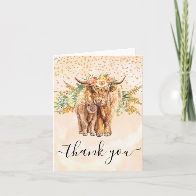 Tarjeta Highland Cow Baby Shower Gracias Peach (Anverso)