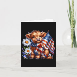 Tarjeta Highland Cow Florals 4 De Julio Bandera Estadounid