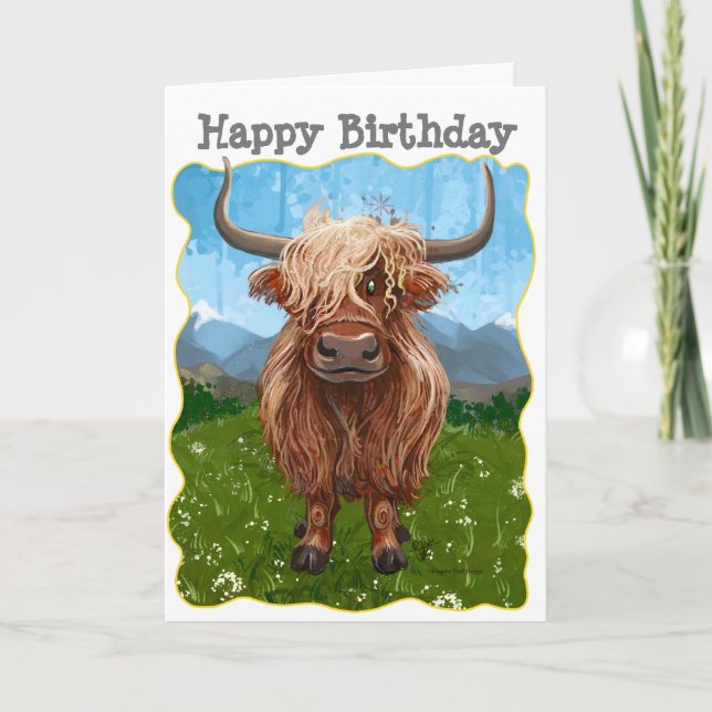 Tarjeta Highland Cow Happy Birday (Anverso)
