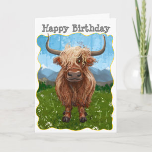 Tarjeta Highland Cow Happy Birday