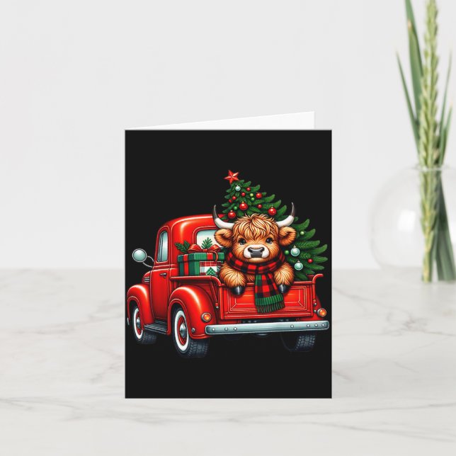 Tarjeta Highland Cow In Truck Farm Farmer Christmas Cow Ca (Anverso)