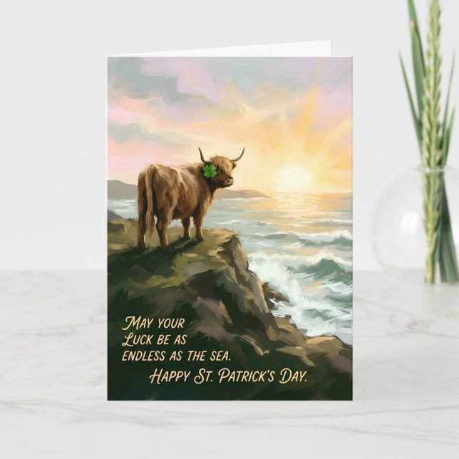 Tarjeta Highland Cow Irish Blessing St. Patricks Day  (Anverso)