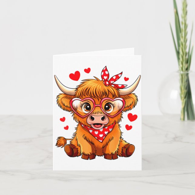 Tarjeta Highland Cow Valentines Day Funny Hearts Valentine (Anverso)