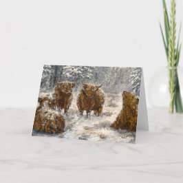 Tarjeta  Highland Soul: Whimsical Snowy Cows Vintage