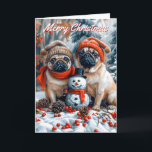 Tarjeta Higos con Navidades de Snowman<br><div class="desc">Celebre la temporada festiva con esta encantadora tarjeta de Navidades Pug que incluye dos encantadores Pugs vestidos con gorras y bufandas acogedoras. Situado en una pintoresca escena de invierno, los Pugs se sientan junto a un animado muñeco de nieve con un sombrero top. Rodeada de pinecones y bayas rojas cubiertas...</div>