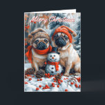 Tarjeta Higos con Navidades de Snowman<br><div class="desc">Celebre la temporada festiva con esta encantadora tarjeta de Navidades Pug que incluye dos encantadores Pugs vestidos con gorras y bufandas acogedoras. Situado en una pintoresca escena de invierno, los Pugs se sientan junto a un animado muñeco de nieve con un sombrero top. Rodeada de pinecones y bayas rojas cubiertas...</div>