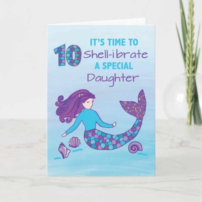 Tarjeta Hija 10.º cumpleaños Sparkly Look Mermaid (Anverso)