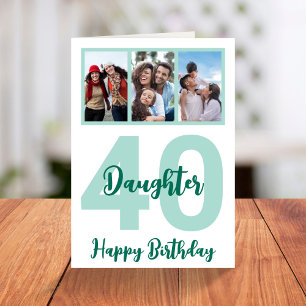 Tarjeta Hija 40.º cumpleaños Collage de fotos de escritura
