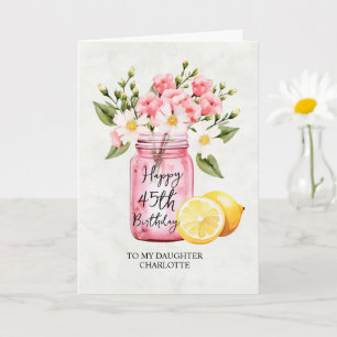 Tarjeta Hija 45º cumpleaños saludo de flores rosadas Jar