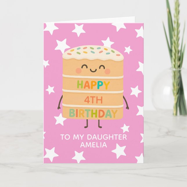 Tarjeta Hija 4 Personalizado de pastel de leche de cumplea (Anverso)