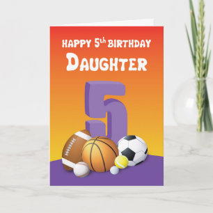 Tarjeta Hija 5.º Balls Deportiva de Cumpleaños