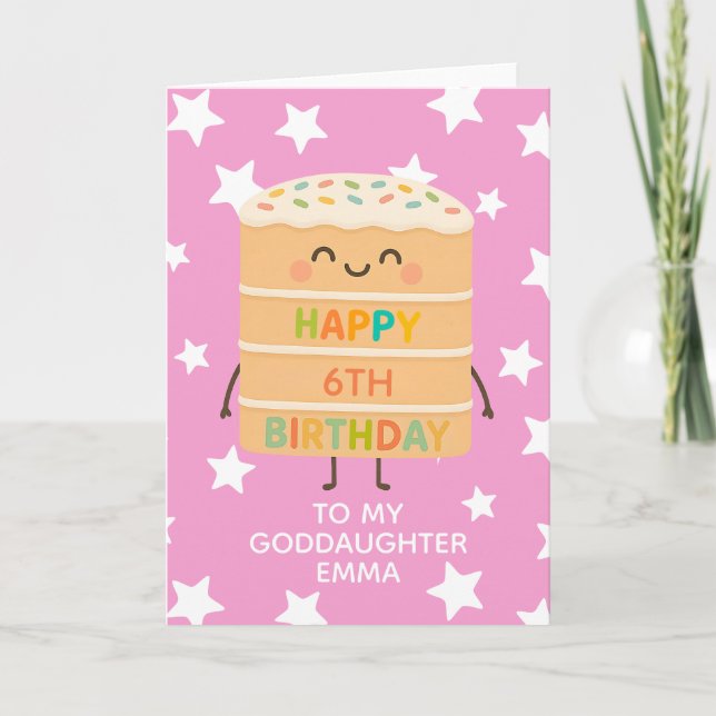 Tarjeta Hija 6. Cumpleaños Personalizado de tarta dulce Ro (Anverso)