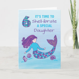 Tarjeta Hija 6 cumpleaños Sparkly Look Mermaid