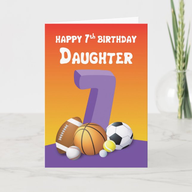 Tarjeta Hija 7.ª Bolas Deportivas de Cumpleaños (Anverso)