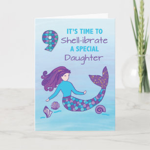 Tarjeta Hija 9 cumpleaños Sparkly Look Mermaid