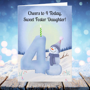 Tarjeta Hija Adoptiva Cumpleaños 4 Muñeco de Nieve Nevado