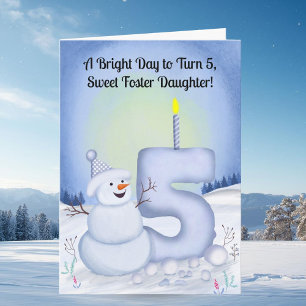 Tarjeta Hija Adoptiva Cumpleaños 5 Snowman Nevado