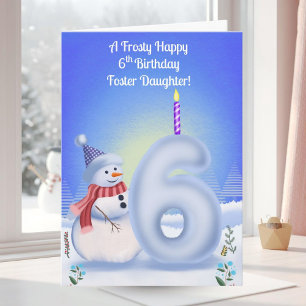 Tarjeta Hija Adoptiva Cumpleaños 6 Muñeco de Nieve Nevado