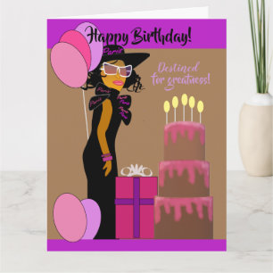 Tarjeta Hija afroamericana elegante y pastel de cumpleaños