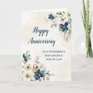 Tarjeta Hija azul e hijo en aniversario de Boda de Derecho