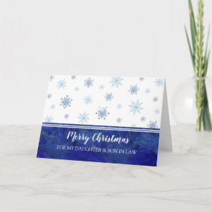 Tarjeta Hija azul e hijo en derecho Feliz Navidad
