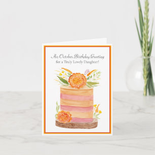 Tarjeta Hija Cumpleaños de Octubre con Marigolds en Pastel