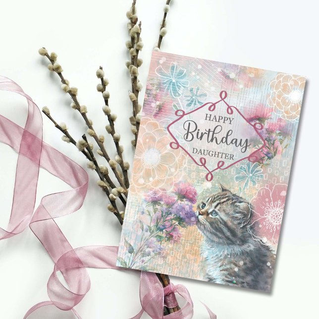 Tarjeta Hija Cumpleaños dulce Kitty y Flores Collage (Subido por el creador)
