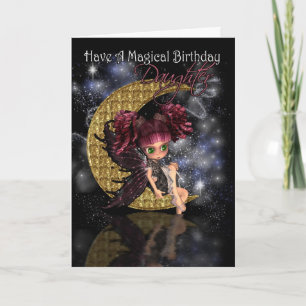 Tarjeta Hija cumpleaños mágico lindo hadas de luna pequeña