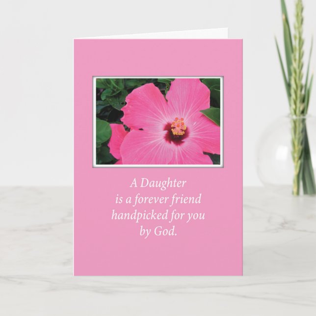 Tarjeta Hija Cumpleaños religioso con Flor Rosa (Anverso)