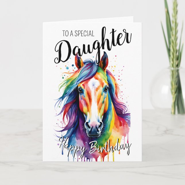 Tarjeta Hija de caballo de caballo arco iris unicornio (Anverso)