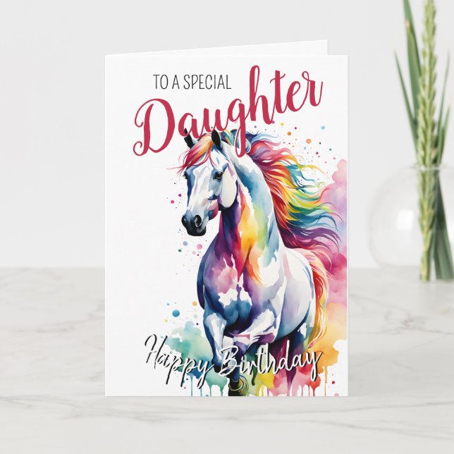 Tarjeta Hija de caballo de caballo arco iris unicornio (Anverso)