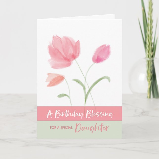 Tarjeta Hija de cumpleaños religiosa bendiciendo flores ro (Anverso)