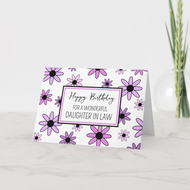 Tarjeta Hija de flores moradas en cumpleaños de ley (Anverso)