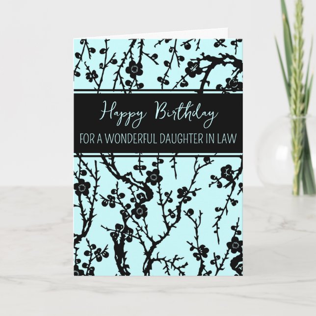 Tarjeta Hija de flores turquesas en cumpleaños de ley (Anverso)