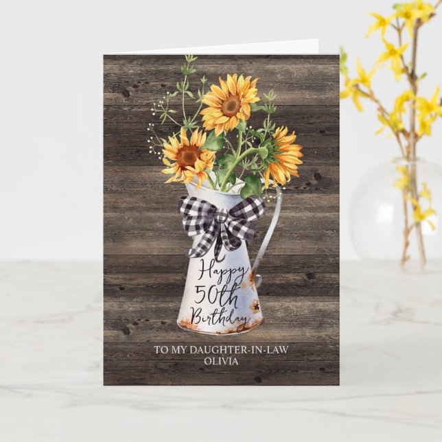 Tarjeta Hija de girasol rústica en 50 años de la ley (flor amarilla)