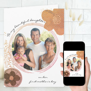 Tarjeta Hija de la foto de las flores de arte del primer D