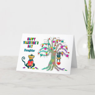 Tarjeta Hija de San Valentín niños Monkey Heart Tree Fun C