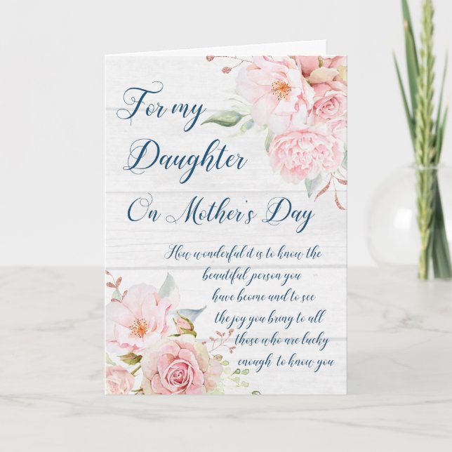 Tarjeta Hija del Día de la Madre con flores rosas (Anverso)