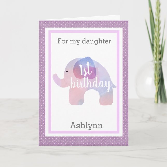 Tarjeta Hija del primer cumpleaños del Elefante de Agua (Anverso)