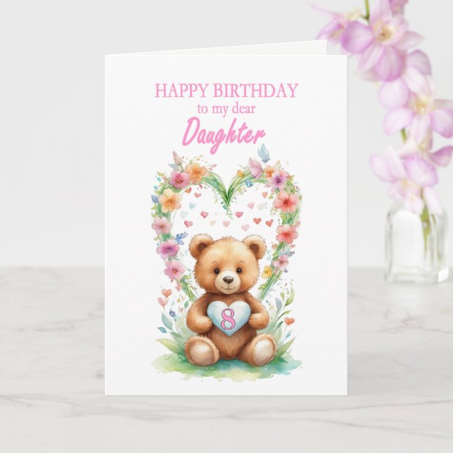 Tarjeta Hija Edad 8 Teddy Bear (Orquídea)