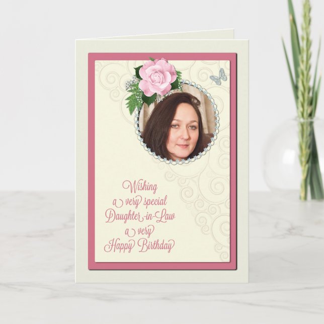 Tarjeta Hija en la ley, agrega una foto, cumpleaños (Anverso)
