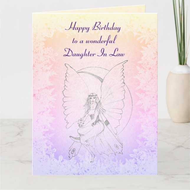 Tarjeta Hija feliz cumpleaños en la ley Diseño de hadas (Anverso)